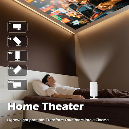 Mini Projector with Wifi and Bluetooth, 4K Protable Smart Projector Build-In Android 14, 130" Screen Auto Keystone Movie Projector Compatible with HDMI Phone TV Stick for Bedroom Outdoor