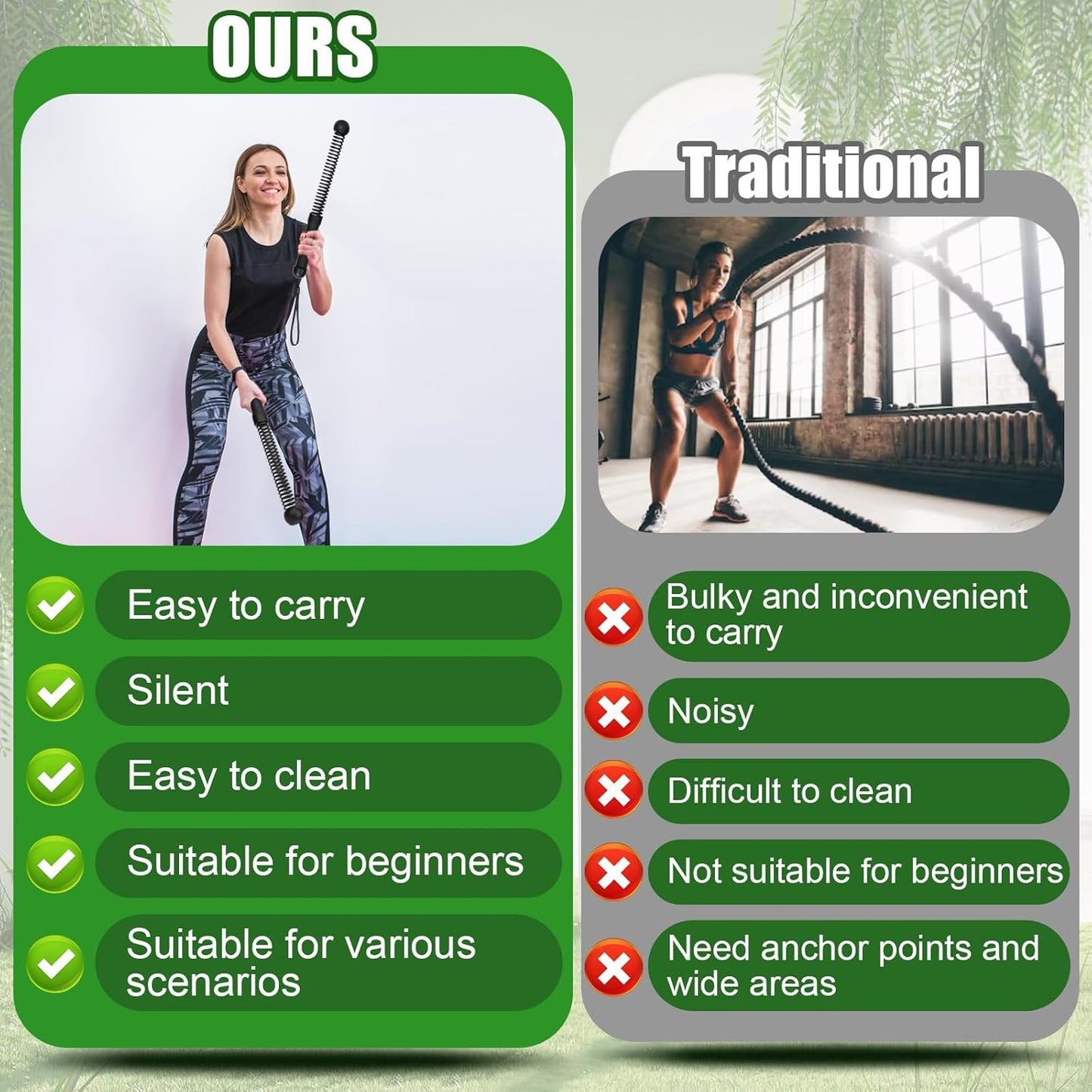 Upgrade Weighted Ropeless Battle Ropes, 2PCS Cordless Battle Rope for Home Gym, HIIT, Strength, Quiet Portable Training Rope, Workout Ropes Versatile Fitness Equipment for Men Women