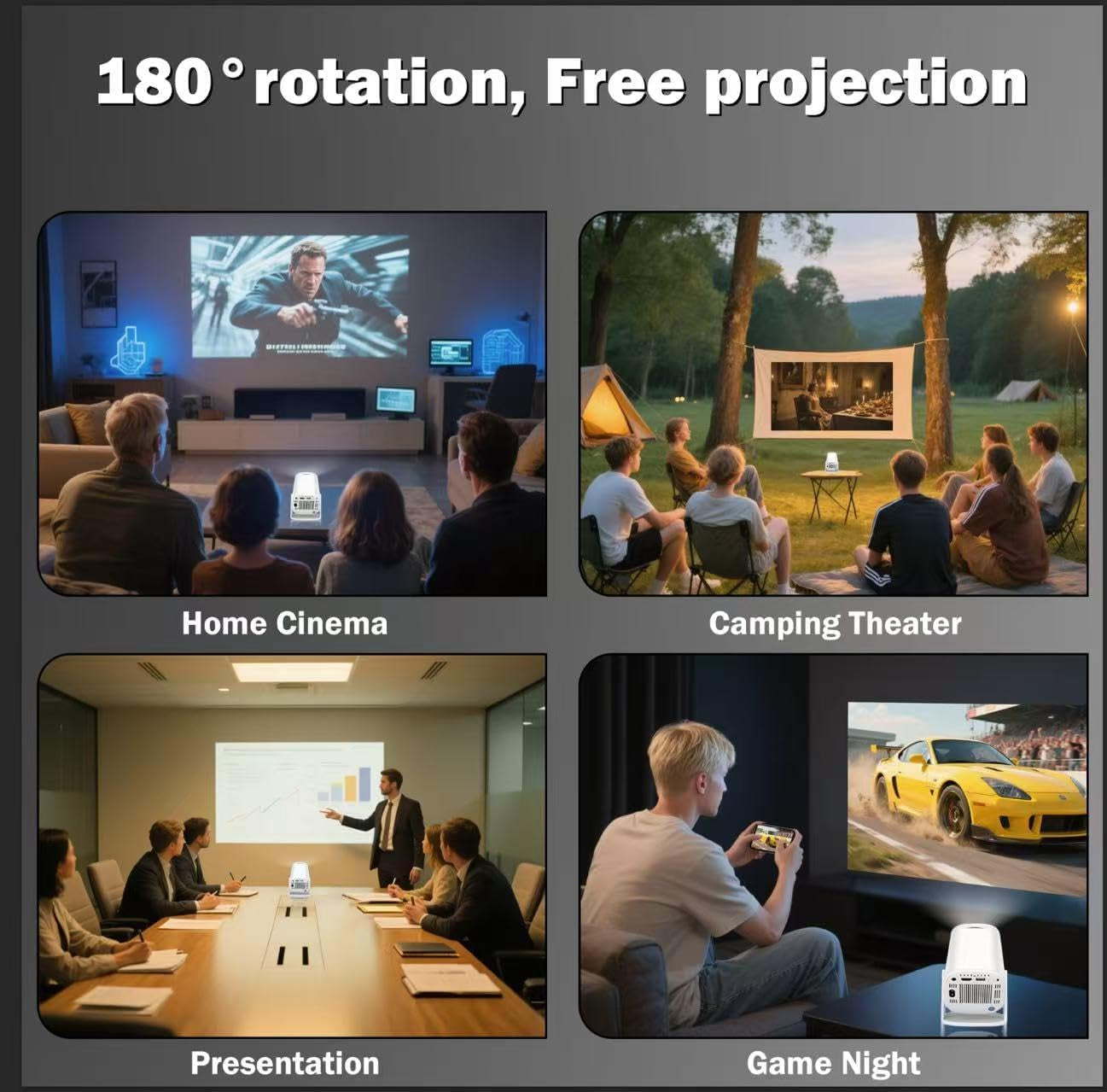 Mini Projector with Wifi and Bluetooth, 4K Protable Smart Projector Build-In Android 14, 130" Screen Auto Keystone Movie Projector Compatible with HDMI Phone TV Stick for Bedroom Outdoor