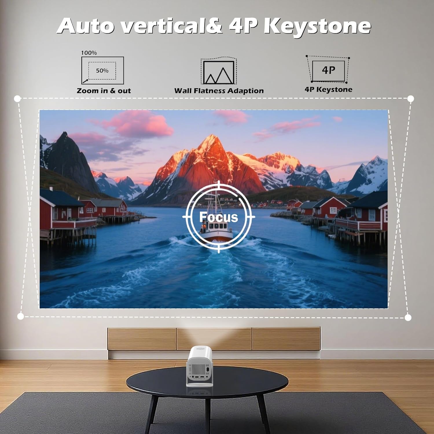 Mini Projector with Wifi and Bluetooth, 4K Protable Smart Projector Build-In Android 14, 130" Screen Auto Keystone Movie Projector Compatible with HDMI Phone TV Stick for Bedroom Outdoor