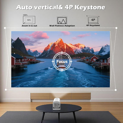 Mini Projector with Wifi and Bluetooth, 4K Protable Smart Projector Build-In Android 14, 130" Screen Auto Keystone Movie Projector Compatible with HDMI Phone TV Stick for Bedroom Outdoor